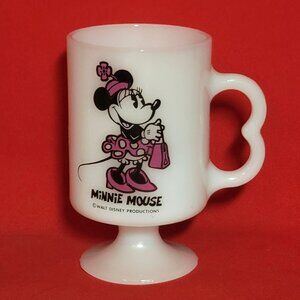 Walt Disney Productions White Milk Glass Cup Minnie Mouse Pedestal Footed Mug